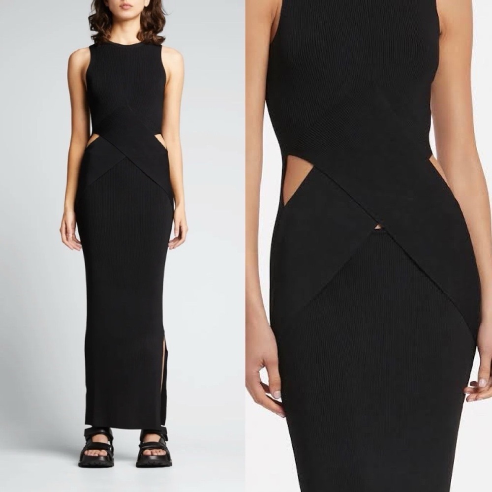 Sir the Label Ingrid Reversible Ribbed Cutout Knit Maxi Dress Black